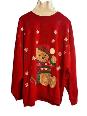 Sudadera de Navidad Cascanueces Años 90 Oso de Peluche Mujer’s 20W/40 Copos de Nieve Rojos Foto 1 de 4
