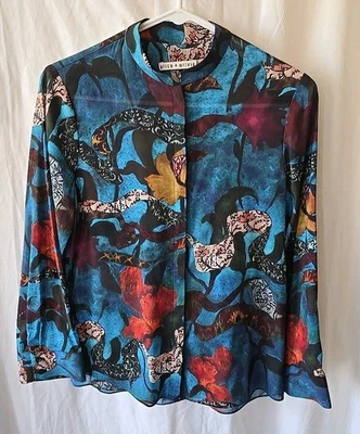 Alice + Olivia Long Sleeve Lightweight Sheer Blouse Shirt Sz XS Silk Blend Teal - Image 1 of 4