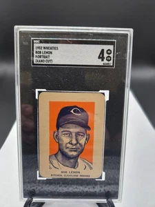 1952 Wheaties Bob Lemon Portrait Hand Cut Full Blue Border SGC 4 - Bild 1 von 2