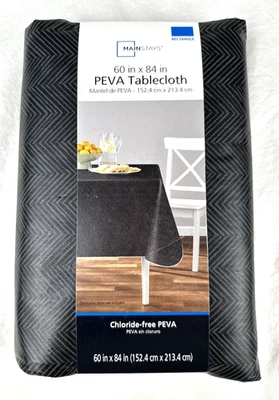 Mainstays Rectangular PEVA Tablecloth 60" x 84" Grey Herringbone New, Free Ship - Image 1 of 4