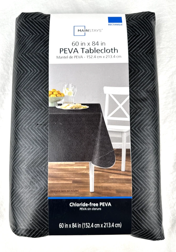 Mainstays Rectangular PEVA Tablecloth 60" x 84" Grey Herringbone New, Free Ship - Image 1 of 4