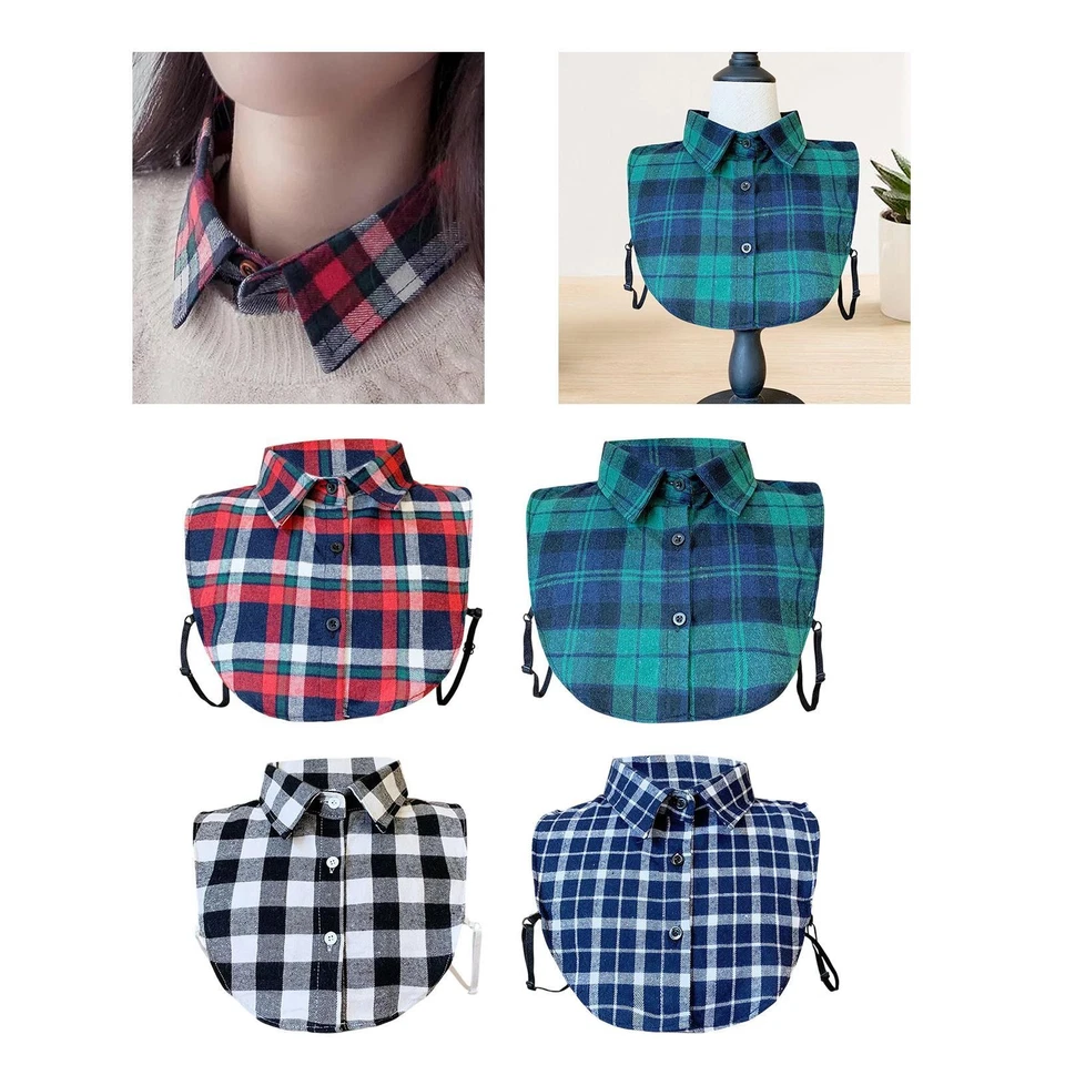 Plaid colletto finto colletto finto elegante abbigliamento mezza camicia - Immagine 1 di 1