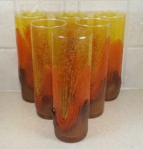 6 De colección. Vasos Mid Century Highball 7" recubiertos de vidrio tricolor años 60 ¡Excelente! - Imagen 1 de 6