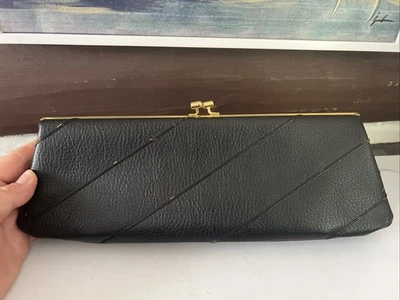 Bolso sin asas de cuero negro vintage Rolf’s cartera de noche 13x3,5 mediados de siglo mod Foto 1 de 4