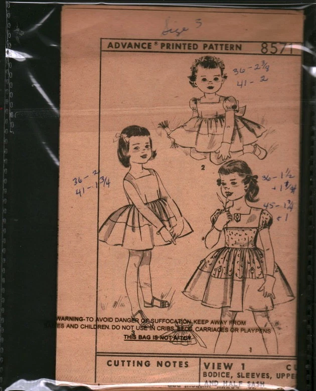 8571 Vintage Advance SEWING Pattern Girls Toddler 1960s Dress Church UNCUT OOP - Image 1 of 1
