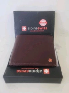 Alpine Swiss Mens Genuine Leather RFID Safe Bifold Wallet Passcase 2 ID Windows - Picture 1 of 14