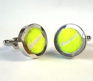 Echter Tennisball Manschettenknöpfe Hochzeit Gefallen Bräutigam Weihnachten Wimbledon Männer Sport - Bild 1 von 1