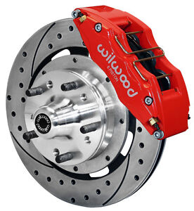 WILWOOD DISC BRAKE KIT,FRONT,37-48 FORD,12" DRILLED ROTORS,6 PISTON RED CALIPERS