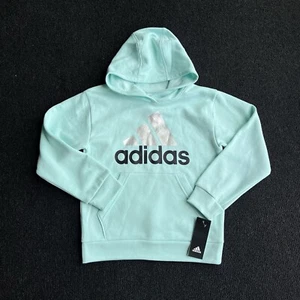 Adidas Essential Girls Hooded Pullover Big Kids Hoodie Teal #967 - Picture 1 of 11