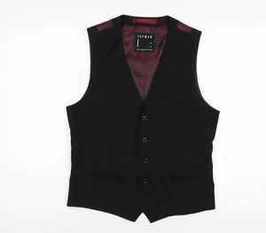 Topman Mens Black Polyester Jacket Suit Waistcoat Size 38 Regular - Picture 1 of 10