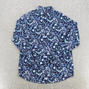 Tasso Elba Shirt Men's Small Blue Paisley Print Long Sleeve Classic Button Up - Picture 1 of 8