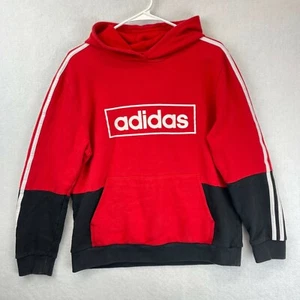 Adidas Logo Hoodie Kid Extra Large Red Black Unisex Casual Front Kangaroo Pocket - Picture 1 of 12