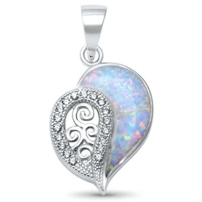 Elegante colgante corazón ópalo blanco plata de ley .925 Foto 1 de 2
