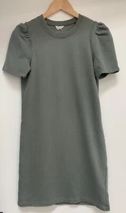 Club Monaco Cotton Blend Puff Sleeve Sweatshirt Dress Olive Green Size XS - Picture 1 of 8