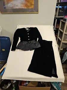 VTG CI NY PARIS Black Velvet GOLD Buttons PEPLUM BOW Top  Skirt 6  COCKTAIL USA - Picture 1 of 12