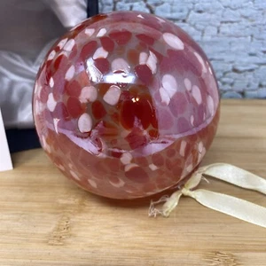 Hand Blown Glass Window Hanging Red White Ornament Friendship Art Ball Unique - Picture 1 of 8