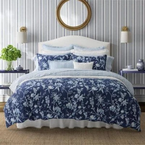 Laura Ashley Bedding Sets Branch Blue Cotton Bonus Full/Queen Comforter Set - Picture 1 of 8