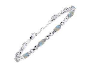 Rylos 925 Silber Armband Opal & Diamant 6 x 4 mm Edelstein Oktober Geburtsstein - Bild 1 von 3
