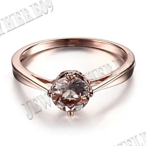 Solitaire 6mm Round Pink Morganite Engagement Wedding Fine Ring 18K Rose Gold - Picture 1 of 10