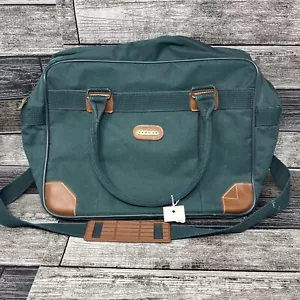 Vintage Jaguar Green and Brown Leather Medium Overnight Trip Duffle Canvas Bag - Picture 1 of 17