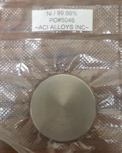 Nickel 99.99% pure, 2.0" diameter x 0.25" thick, ACI ALLOYS - Picture 1 of 2