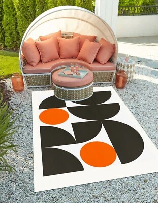 Modern Geometric Black Red Sector Circle Area Rug Washable Hallway Carpet - Image 1 of 4