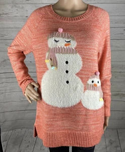 NWT LC Lauren Conrad Sweater Small Glittery Peach Momma Baby Snowman Design - Picture 1 of 12