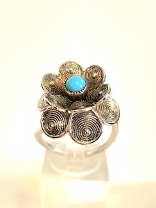 Vintage Sarah Coventry "Blue Buttercup" Flower Ring Fx Turquoise Silver Tn. Adj. - Picture 1 of 20