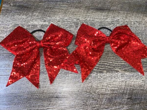 Red Sequin Cheer Hair Bow Ponytail Holders Dance Christmas Lot - Picture 1 of 4