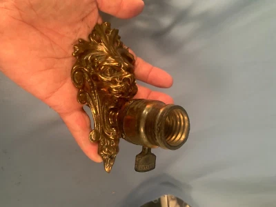 RARE Cast BRASS Electric Lion Head Electric Light Sconce Edison Bryant Socket - Image 1 of 4