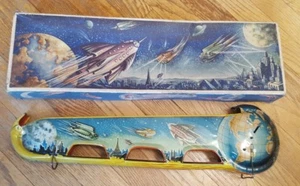 Vintage Rocket to the Moon Mandbah Terr Luna Marke Technofix Tin Toy & Box 1951 - Picture 1 of 11