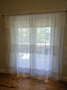 Victorian Sheers & Lace Curtain Panels 55x84 White 18" Valance Set of 2 - LOVELY - Picture 1 of 21