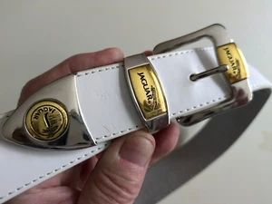 Jaguar Cars White Leather Belt Unique Brass Designer - Picture 1 of 13