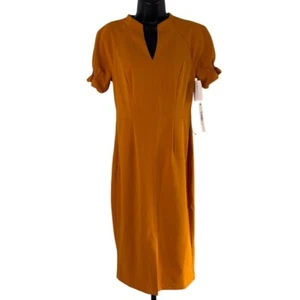 NWT Maggy London Dress Sz 2 Inca Gold Notch Neck Sleek Sheath Office Workwear - Picture 1 of 7