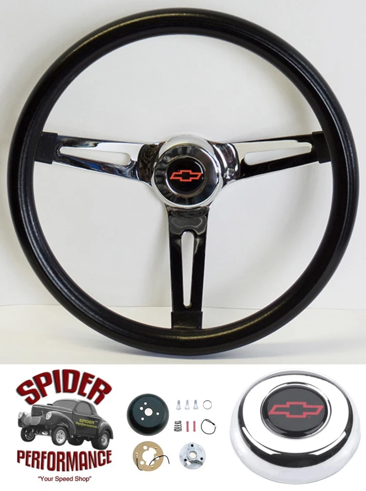 1969-89 Caprice Biscayne Impala steering wheel RED BOW 13 1/2" MUSCLE CAR CHROME — 第 1/4 张图片
