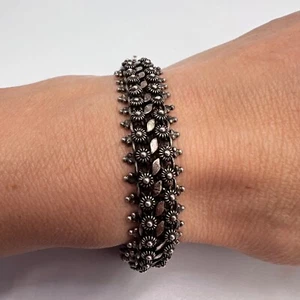 Pulsera negra vintage de plata de ley 925, 7 pulgadas, 18,17 g, joyería para mujer marcada” - Imagen 1 de 8