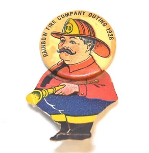 VINTAGE RAINBOW FIRE CO. OUTING 1928 POMPIERE VIGILE DEL FUOCO EVENTO PINBACK PULSANTE - Foto 1 di 5