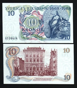 Sweden 10 KRONER P-56 1968-1668 COMMEMORATIVE ♛ Swedish Money UNC BANK NOTE - Picture 1 of 4