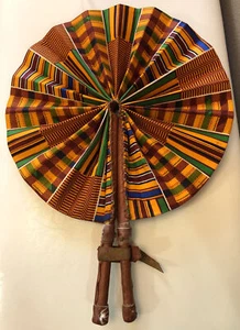 Camel Leather Hand Fan 12” Folding Handle Handmade - Picture 1 of 12