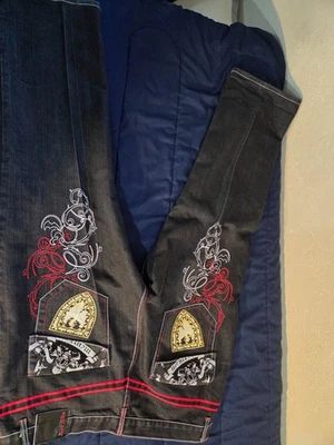 Calça Jeans Masculina Vintage Red Ape Preta Baggy Y2K Wing 42x32 Bordada Skatista - Imagem 1 de 2