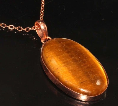 Collar Ojo de Tigre Chapado en Cobre 17" Excelente Joyería GW Foto 1 de 3