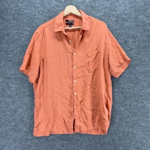 Murano Shirt Men L Large Orange Button Up Silk Collared Short Sleeve Pockets - Picture 1 of 7