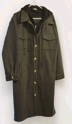 Abrigo Mystree Twofer con capucha verde oliva liso para mujer talla L nuevo sin etiquetas Foto 1 de 4