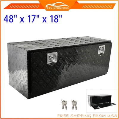 48"x17x18“ inch Black Aluminum Underbody Tool Box Truck Bed Trailer Storage+Lock - Image 1 of 4
