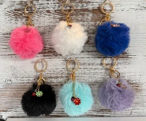 Süß Kunstkaninchenfell flauschig 6" Bommel Schlüsselanhänger Taschenanhänger Charm Schlüsselring - Bild 1 von 23