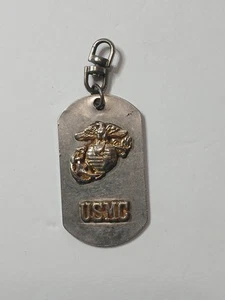 US Marines USMC Dog Tag Globe & Anchor Silver & Gold 3-D Metal Licensed Keychain - Picture 1 of 2