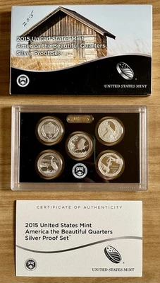 2015-S US Mint America The Beautiful Silver Quarters Proof Set Box COA 0.91 ozt. - Image 1 of 2