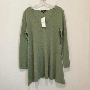 Suéter de lana manga larga Eileen Fisher cuello en V verde para mujer talla S nuevo con etiquetas - Imagen 1 de 14