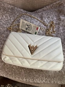 VALENTINO ORLANDI White  Quilted Bag Purse Gold Chain Shoulder Strap - Picture 1 of 11
