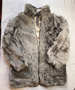 Reversible Gray Leather Fur Jacket Size S/M - Picture 1 of 6
